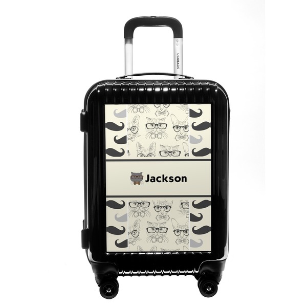 Custom Hipster Cats & Mustache Carry On Hard Shell Suitcase (Personalized)