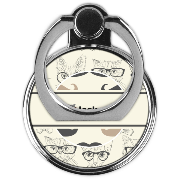 Hipster Cats & Mustache Cell Phone Ring Stand & Holder - Front (Collapsed)