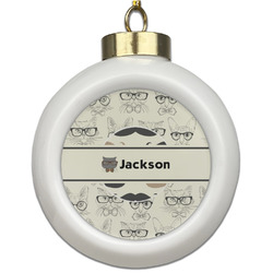 Hipster Cats & Mustache Ceramic Ball Ornament (Personalized)