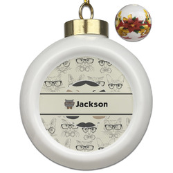 Hipster Cats & Mustache Ceramic Ball Ornaments - Poinsettia Garland (Personalized)