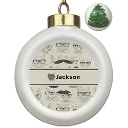 Hipster Cats & Mustache Ceramic Ball Ornament - Christmas Tree (Personalized)