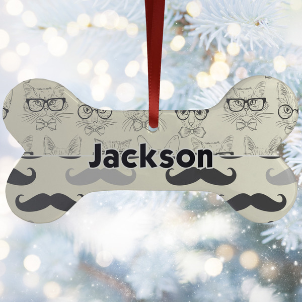 Custom Hipster Cats & Mustache Ceramic Dog Ornament w/ Name or Text