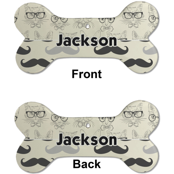 Hipster Cats & Mustache Ceramic Flat Ornament - Bone Front & Back (APPROVAL)