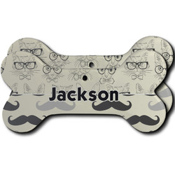 Hipster Cats & Mustache Ceramic Dog Ornament - Front & Back w/ Name or Text