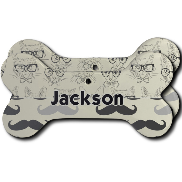 Custom Hipster Cats & Mustache Ceramic Dog Ornament - Front & Back w/ Name or Text