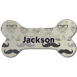 Hipster Cats & Mustache Ceramic Dog Ornament - Front w/ Name or Text