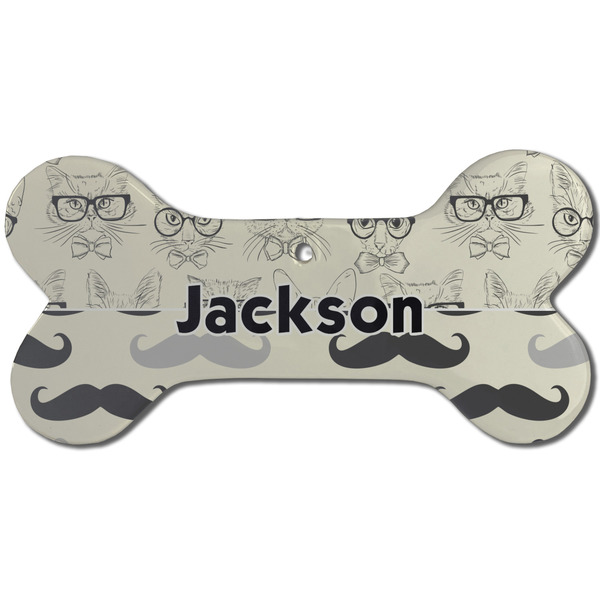 Custom Hipster Cats & Mustache Ceramic Dog Ornament - Front w/ Name or Text
