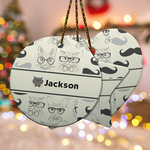 Hipster Cats & Mustache Ceramic Ornament w/ Name or Text