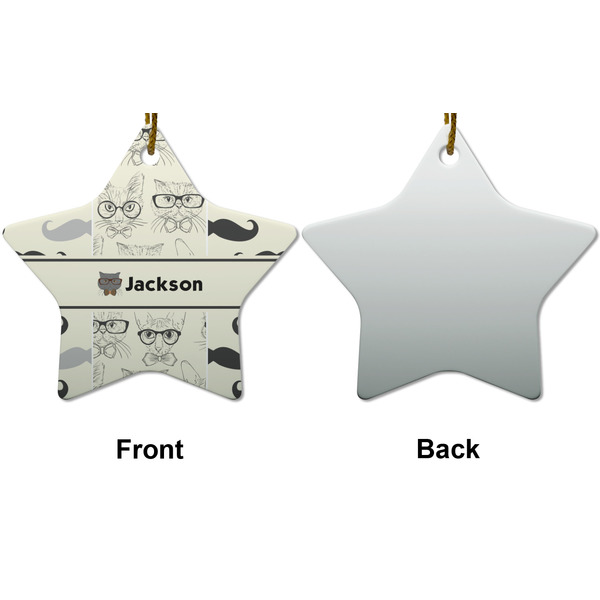 Hipster Cats & Mustache Ceramic Flat Ornament - Star Front & Back (APPROVAL)