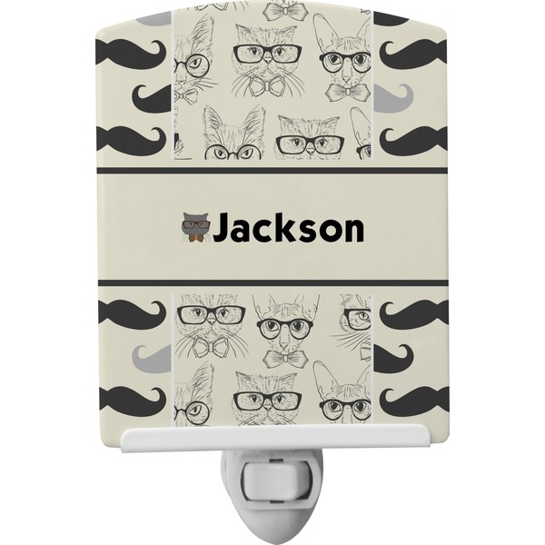 Custom Hipster Cats & Mustache Ceramic Night Light (Personalized)