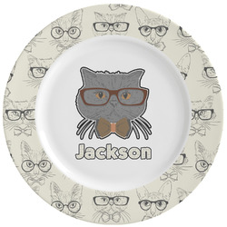 Hipster Cats & Mustache Ceramic Dinner Plates (Set of 4) (Personalized)