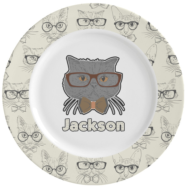 Custom Hipster Cats & Mustache Ceramic Dinner Plates (Set of 4) (Personalized)