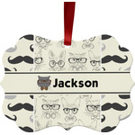Hipster Cats & Mustache Metal Frame Ornament - Double Sided w/ Name or Text
