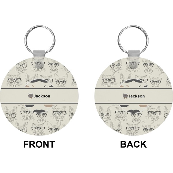 Hipster Cats & Mustache Circle Keychain (Front + Back)
