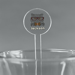 Hipster Cats & Mustache 5.5" Round Plastic Stir Sticks - Clear (Personalized)