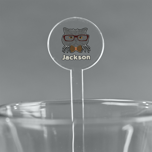 Custom Hipster Cats & Mustache 7" Round Plastic Stir Sticks - Clear (Personalized)