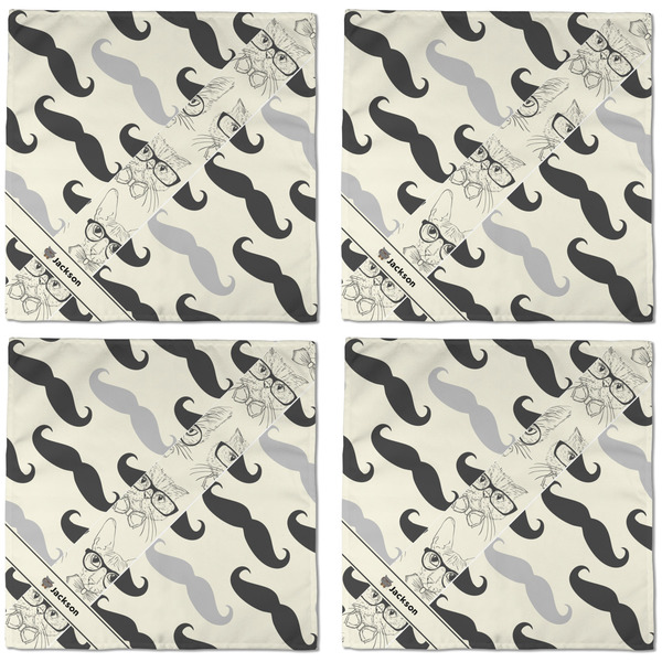 Hipster Cats & Mustache Cloth Napkins - Personalized Dinner (APPROVAL) Set of 4