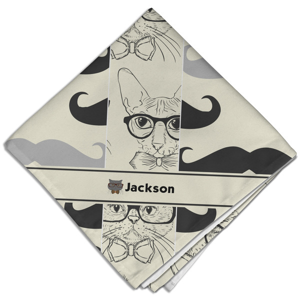 Custom Hipster Cats & Mustache Cloth Dinner Napkin - Single w/ Name or Text