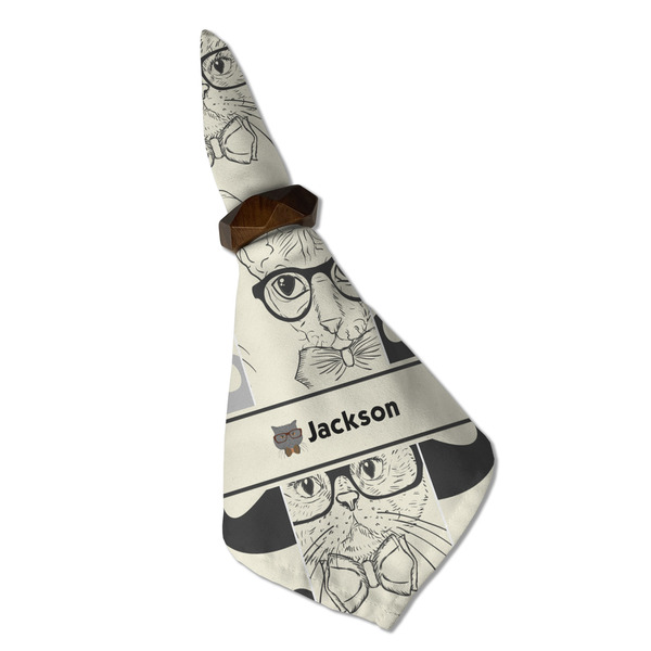 Hipster Cats & Mustache Cloth Napkins - Personalized Dinner (Folded in Ring) (MAIN)