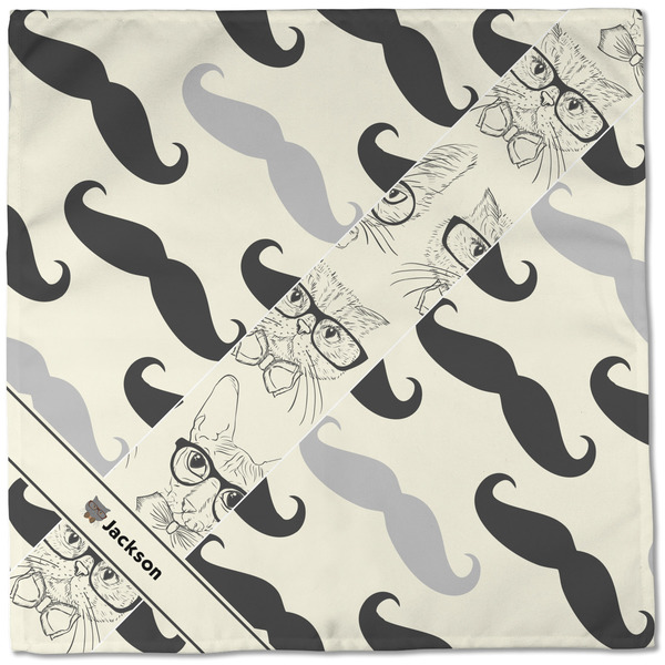 Hipster Cats & Mustache Cloth Napkins - Personalized Dinner (Full Open)