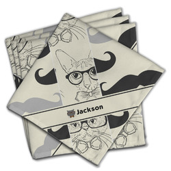 Hipster Cats & Mustache Cloth Napkins (Set of 4) (Personalized)
