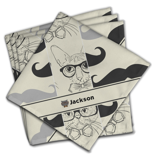 Custom Hipster Cats & Mustache Cloth Napkins (Set of 4) (Personalized)