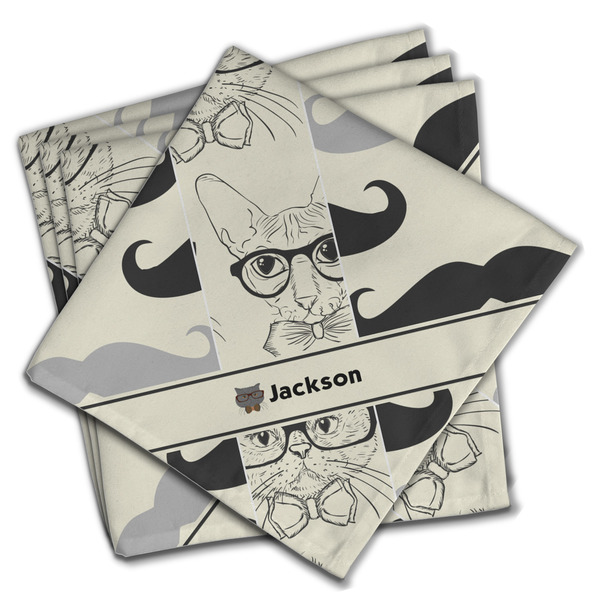 Hipster Cats & Mustache Cloth Napkins - Personalized Dinner (PARENT MAIN Set of 4)