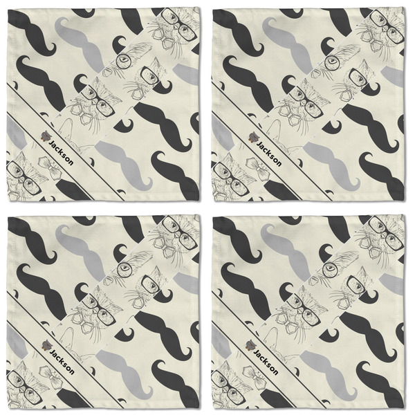 Hipster Cats & Mustache Cloth Napkins - Personalized Lunch (APPROVAL) Set of 4