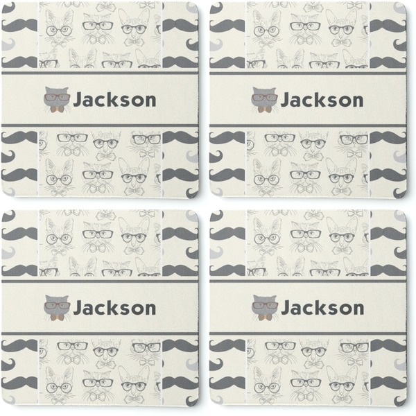 Hipster Cats & Mustache Coaster Rubber Back - Apvl