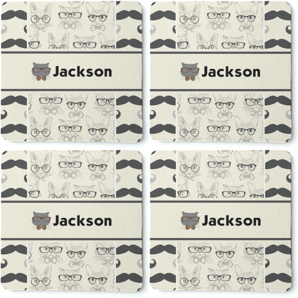 Hipster Cats & Mustache Coaster Rubber Back - Apvl