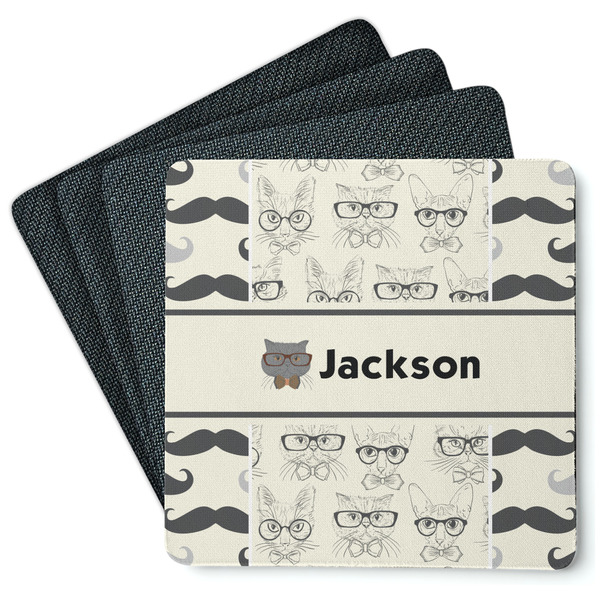 Hipster Cats & Mustache Coaster Rubber Back - Main
