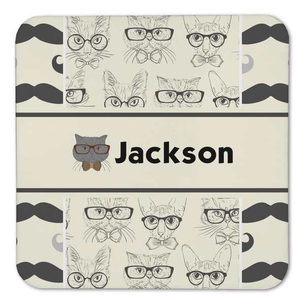 Hipster Cats & Mustache Coaster Set - FRONT (one)