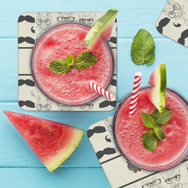 Hipster Cats & Mustache Coaster Set - LIFESTYLE