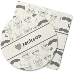 Hipster Cats & Mustache Rubber Backed Coaster (Personalized)
