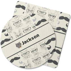 Hipster Cats & Mustache Rubber Backed Coaster (Personalized)