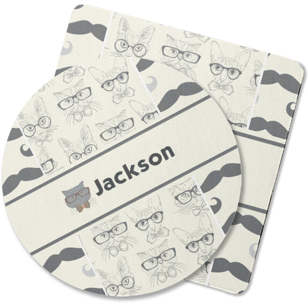 Custom Hipster Cats & Mustache Rubber Backed Coaster (Personalized)