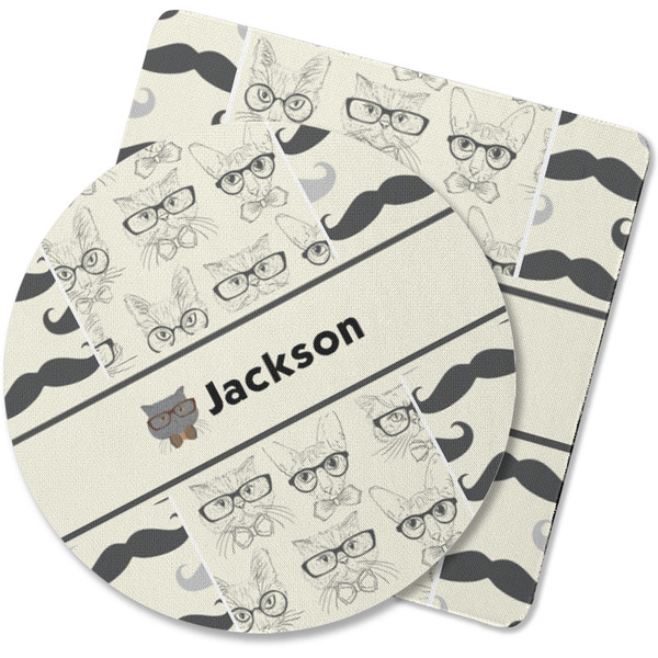 Custom Hipster Cats & Mustache Rubber Backed Coaster (Personalized)