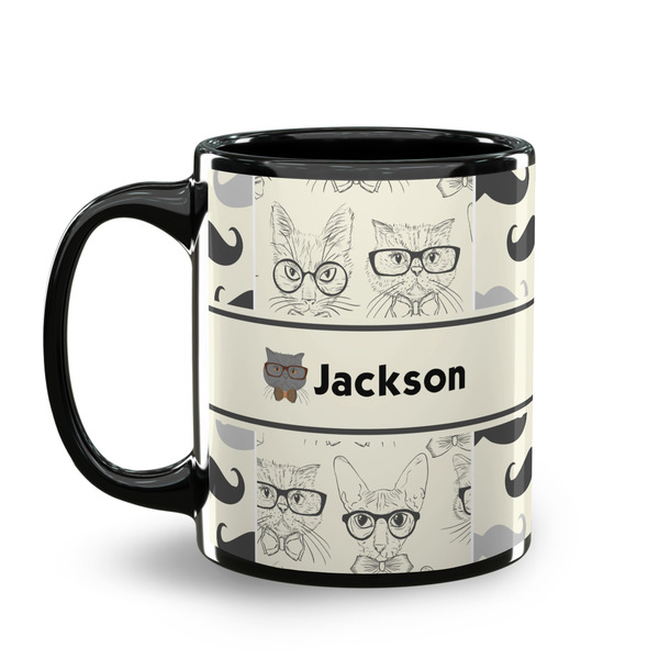 Hipster Cats & Mustache Coffee Mug - 11 oz - Black