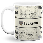 Hipster Cats & Mustache 11 Oz Coffee Mug - White (Personalized)