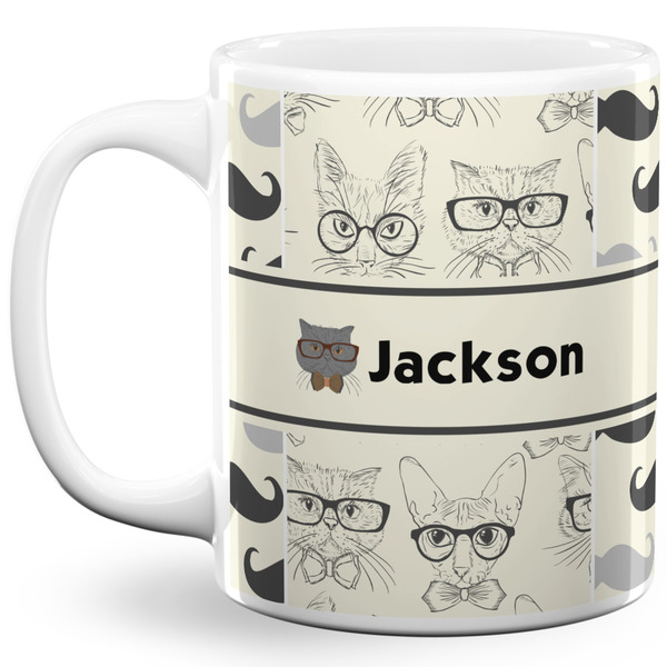 Custom Hipster Cats & Mustache 11 Oz Coffee Mug - White (Personalized)