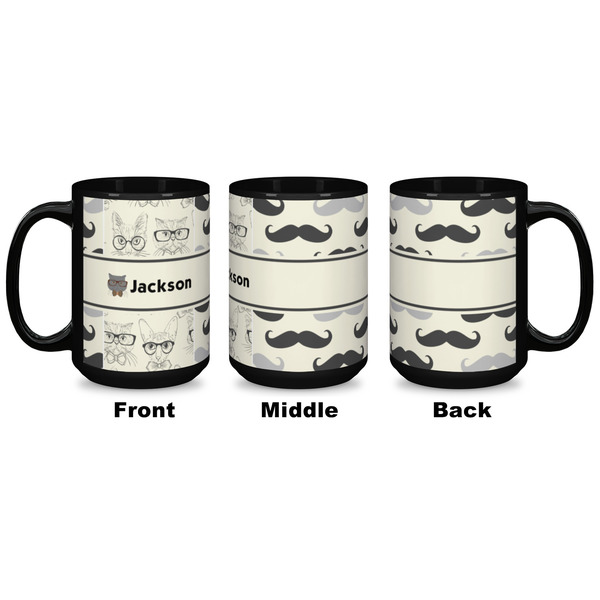 Hipster Cats & Mustache Coffee Mug - 15 oz - Black APPROVAL