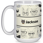 Hipster Cats & Mustache 15 Oz Coffee Mug - White (Personalized)