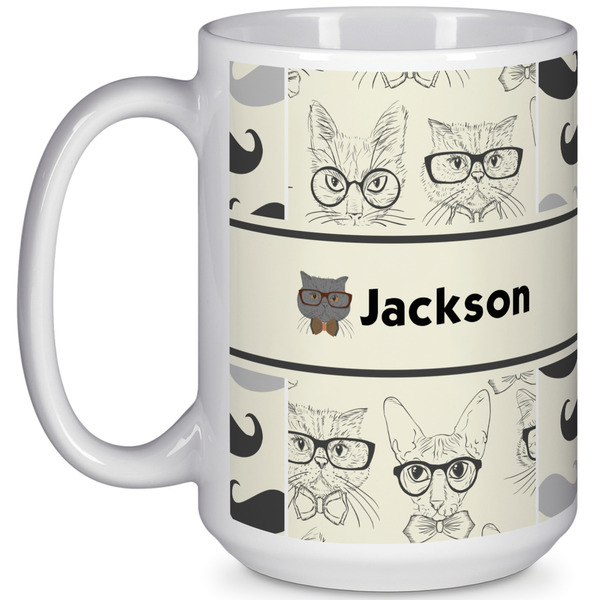 Custom Hipster Cats & Mustache 15 Oz Coffee Mug - White (Personalized)
