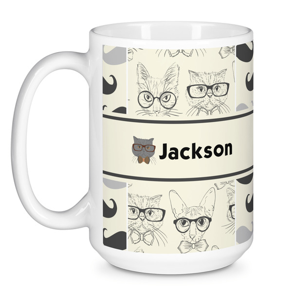 Hipster Cats & Mustache Coffee Mug - 15 oz - White