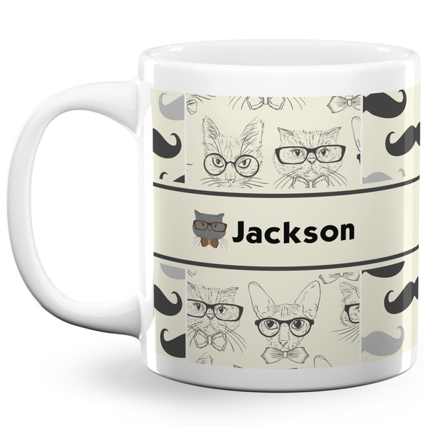 Custom Hipster Cats & Mustache 20 Oz Coffee Mug - White (Personalized)