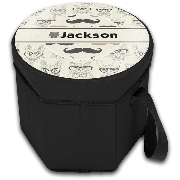 Hipster Cats & Mustache Collapsible Personalized Cooler & Seat (Closed)