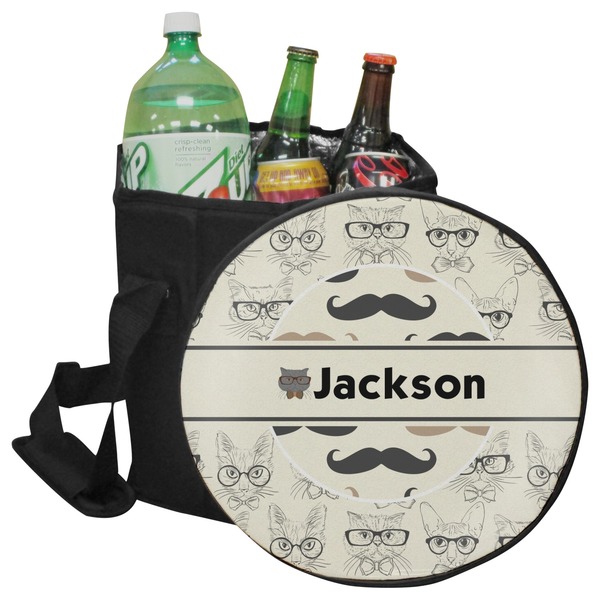 Custom Hipster Cats & Mustache Collapsible Cooler & Seat (Personalized)