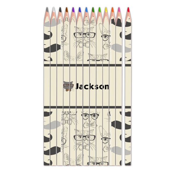Custom Hipster Cats & Mustache Colored Pencils (Personalized)
