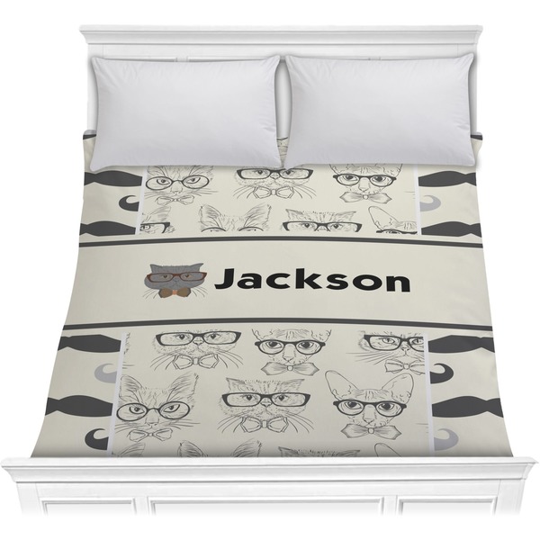 Custom Hipster Cats & Mustache Comforter - Full / Queen (Personalized)