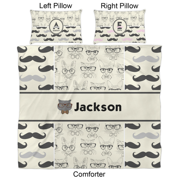 Hipster Cats & Mustache Comforter Set - King - Approval